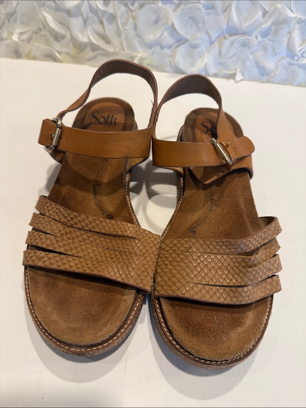 Sofft Brown Textured Leather Slingback Sandals
